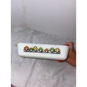 Vintage Milk Glass Baking‎ Dish Flowers Square Casserole Pan Kitchen Decor